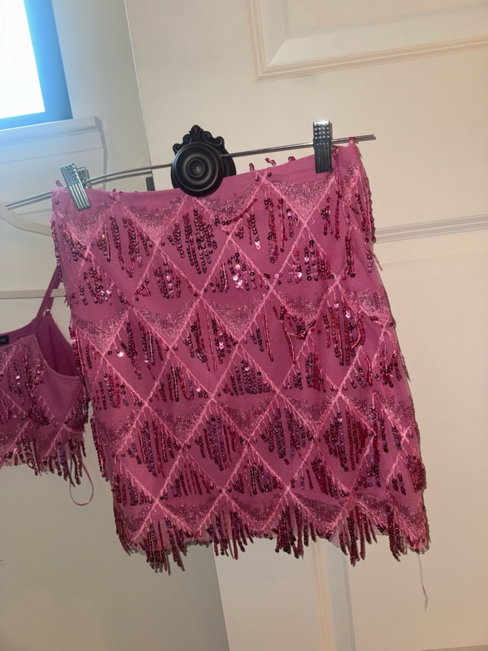 Sincerely Jules Pink Sequin Fringe Crop Top & Skirt Set - Picture 3 of 3